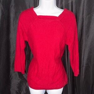 Elegant Red Women's 100% Cashmere top 3/4 sleeve L